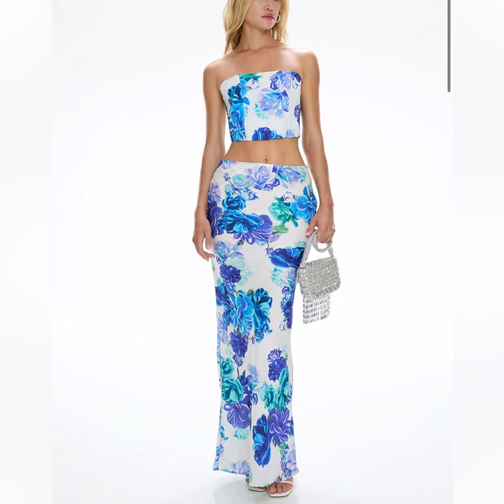 Elegant Blue Floral Skirt Set